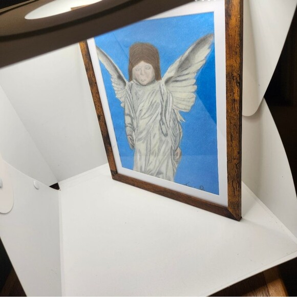 Hand Crafted Angel Colored Pencil Drawing Framed 9x11" - Picture 7 of 14